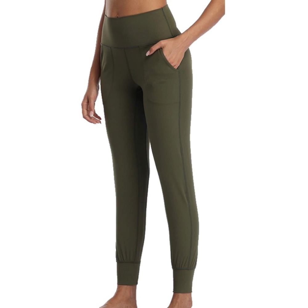 Colorfulkoala High Waisted Fitted Joggers with Pockets Olive Green size S